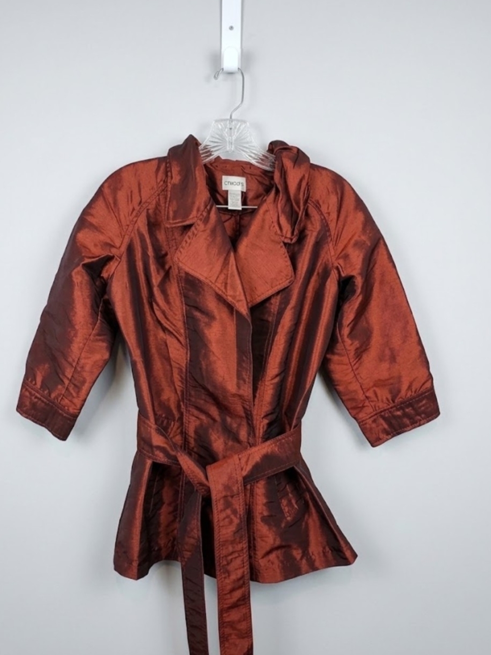 Chico's Terracotta / Rust Red Belted Lightweight Jacket Size 0 S